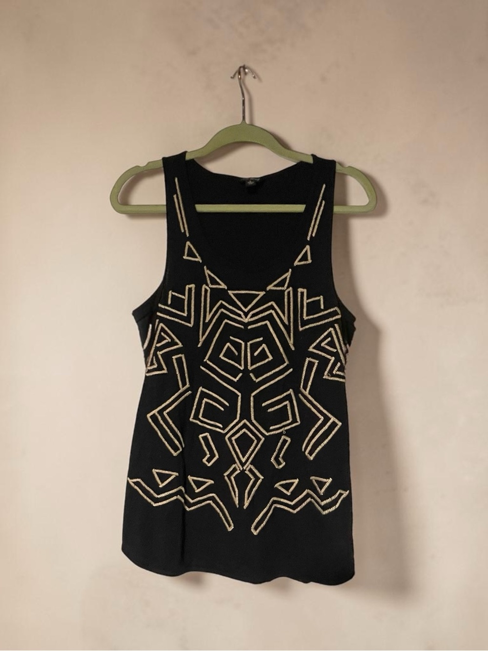 Lucky Brand Black Tank with Cream Geometric Stitching
